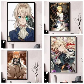Hot Anime Malířské Plátno Fialové Evergarden Plakáty A Tisky Umění Nástěnné Obrázky Pro Obývací Pokoj Dekorativní Domácí Dekor Cuadros