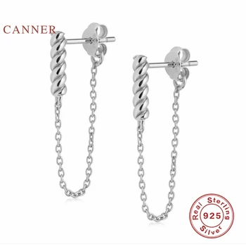 HRNEC Stohovatelný Lan Řetězové Kladkostroje Náušnice Pro Ženy S925 Mincovní Stříbro Piercing Stud Náušnice Jemné Šperky Pendientes