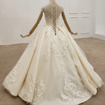 HTL1413 Elegantní Svatební Šaty Roku 2020 Srdíčko Podlahy Délka Šampaňské Zdobený Tulled Nášivky plesové Šaty