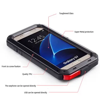 IPX3 Vodotěsný Telefon Pouzdro Pro Samsung S4 S5 S6 S7edge S9 S8 Nárazuvzdorný Těžká Silný Hliník Gorila Sklo Kovový Kryt