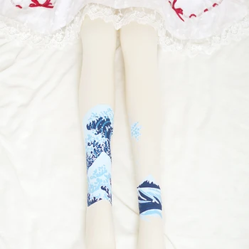 Japonské college styl sweet lolita punčocháče sady roztomilý tisk kawaii dívka punčocháče loli cosplay gothic lolita punčocháče