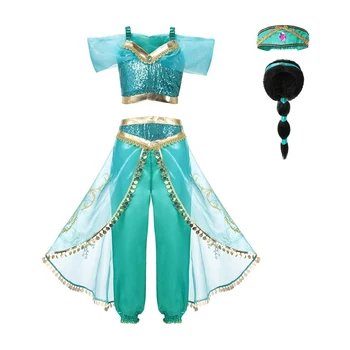 Jasmine Princezna zdobit Šaty Pro Dívky Děti Letní Arabská princezna Cosplay Maškarní Večírek Oblečení Fázi výkonu Oblečení