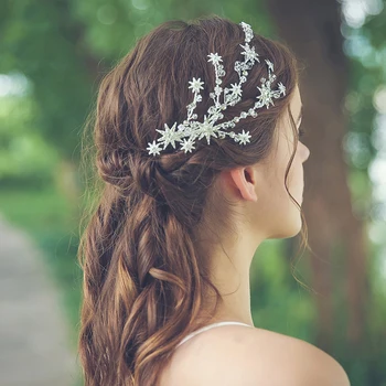 Jednoduché Stříbrné Barvě Star Svatební Vlasy Klip Hřeben, Ručně Vyráběné Svatební Doplňky Přílba Ženy Baret Boční Klipy Pro Družičku