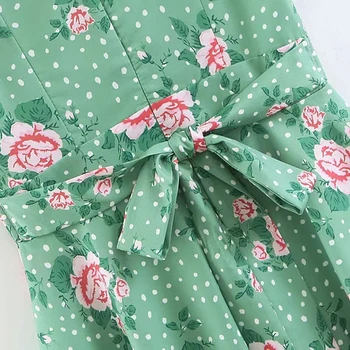 Klacwaya dívky elegantní zelené šaty 2019 letní ženy květinové růže tisk šaty peter pan límec party dámské měkké šifon vestidos