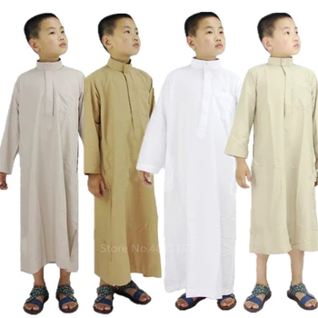 Kluci Jubba Thobe Islámské Oblečení Saúdská Arábie Pevné Kaftan Muslimské Děti, Bratr Abayas Dlouhý Rukáv Arabském Blízkém Východě Župany