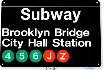 Kovové plechové Znamení, 8x12 palců TIN Znamení Metra Brooklyn Bridge City Hall Station Kovové New York
