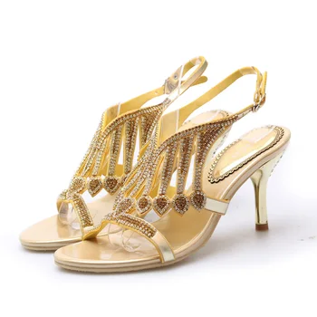 Kožené Vysoké Podpatky Sandály Ženy Letní Boty Gold Silver Elegantní Drahokamu Vysoké Podpatky Velké Velikosti 44 Chaussure Femme