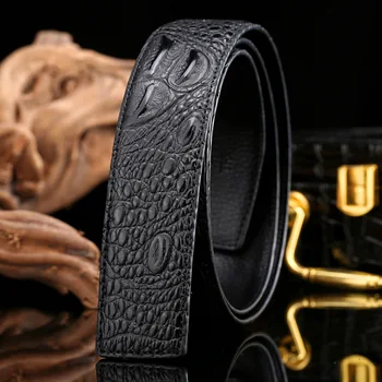 Krokodýlí Kůže Muži Pásy Vysoce Kvalitní Luxusní Design Pevné Černé Hnědé Mužské Pásy Ležérní Zlaté Stříbrné Spony Popruh Velikost 125cm