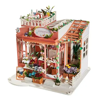 Krásné květiny dřevěné panenky dům 1/24 diy miniaturní panenky dům nábytek a doplňky wood house model pro děti casa