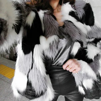 LANMREM 2020 Podzimní a zimní Nové umělé kožešiny módní korejský styl o-neck krátký-délka volné dlouhý rukáv míchání barev coat2A227