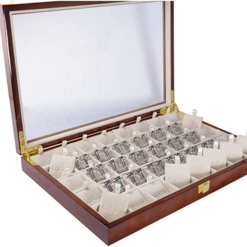 LBER 40 Párů manžetový Knoflík a Sponu na Kravatu Úložný Box pro Muže Módní Malovaný Dřevěný Prsten, Náušnice Kolekce Šperky Display Box
