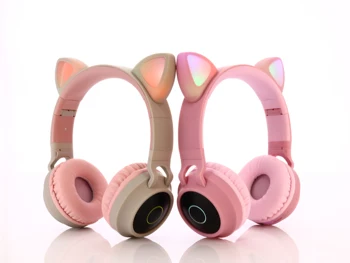 LED Cat Ear Sluchátka Šumu Bluetooth 5.0 Dospělé A Děti Sluchátka Podpora TF Karet FM Rádio S Mikrofonem Wireless+Drát