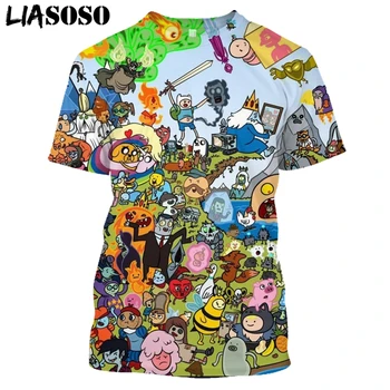 LIASOSO Nové Harajuku Styl Trička Muži Ženy Casual T-Shirt Anime Adventure Time 3D Tisk nejprodávanější Děti Topy Značky Oblečení