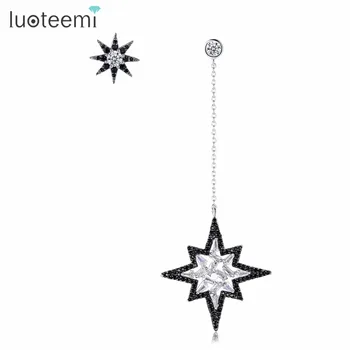 LUOTEEMI Jemné Ručně vyráběné Náušnice Osobnost Zirkon Moon Hvězda s Dlouhým Řetězcem Asymetrické Náušnice Boucle D' Orielle Brinco