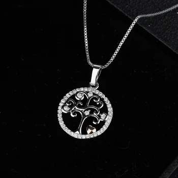 Luxusní Křišťálový Strom Života Kulatý Přívěsek Náhrdelník 925 Stříbrné Srdce Náhrdelník Náhrdelníky Ženy Strana Šperky Bijoux Collier