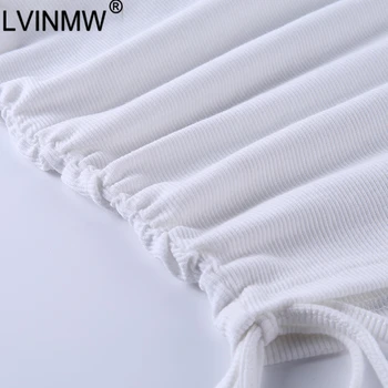 LVINMW Solid O Krk bez Rukávů Hubená Mini Šaty 2020 Letní Ženy Módní Boční Stahovací Ruched Šaty Ženy Party Club Šaty