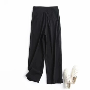 LVWOMN Kalhoty Za Ženy 2021 Vintage Módní Vysoký Pas Kalhoty, Ženy Volné Kapsy Office Lady Elegantní Ležérní Ženy Kalhoty