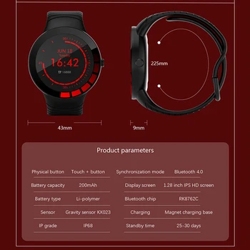 Makibes E3 Chytré hodinky Plné dotykové obrazovky IP68 Vodotěsné Multi-jazyková Podpora, Počasí, stopky, Číst zprávy, Multi-Sport,