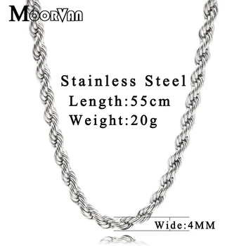 Moorvan 4mm 55cm klasický twist lano náhrdelník velkoobchod řetězy z nerezové oceli pro muže vysoce kvalitní šperky VN064