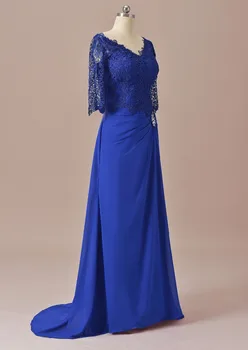 Mořská panna Polovina Rukávy Krajky Matka Nevěsty Šaty Royal Blue Svatební Ženich 2019 Dlouho Formální Večerní Šaty SLD-M14