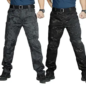 Muži Camo Multi-Kapsy Kalhoty Venkovní Sportovní Taktické Kalhoty Maskovací černé Kalhoty pro Cestování Turistika lezení