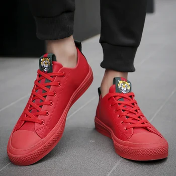 Módní pánské board boty červené kožené pohodlné sportovní pánské boty, běžecké boty, ležérní univerzální vysoce kvalitní sportovní obuv
