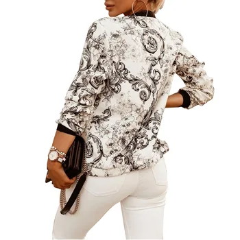 Na podzim roku 2020 Nové Módní Dámské Sako Vynosit Dlouhý Rukáv Vintage Květinové Tištěné Zipy Bomber Bundy Streetwear Femme Kabát