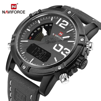 NAVIFORCE Luxusní hodinky pánské sportovní vodotěsné 3ATM Quartz Analogové hodinky Kožený řemínek Vojenské Hodinky Mužské Relogio Masculino