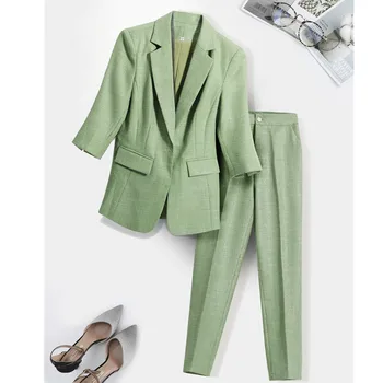 Naviu Ženy Letní Kalhoty Obleky Móda Temperament Profesionální Sako a Kalhoty Office Dámy Práce Nosit Ovoce Zelená