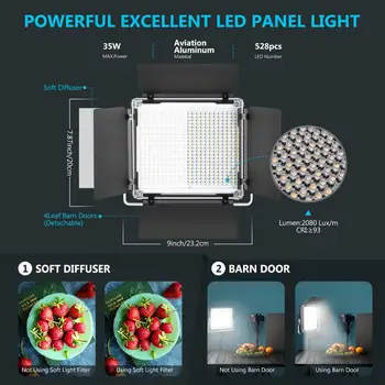 Neewer 528 LED Video Světlo, Stmívatelné Bi-Barevné Fotografie Sada Osvětlení s APP Inteligentní Řídící Systém, Profesionální