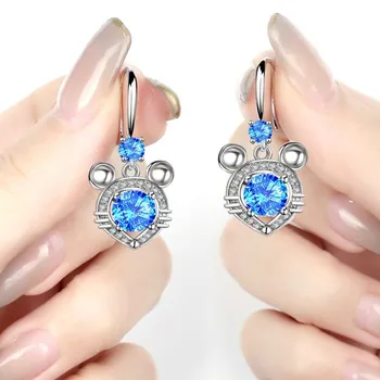 NEHZY 925 sterling silver nové dámské módní šperky modrá růžová zirkon crystal mouse hlava, dlouhý střapec retro háček náušnice