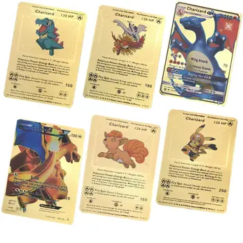 Nejprodávanější Zlaté Kovové Barvy Bitva Carte Hra Pokemones Karty Energie Charizard Kolekce Karta Hračky Do Akcií