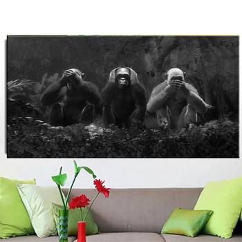 Nordic Dekor Tři Opice Malířské Plátno Bílé a Černé Plakát a Tisk Moderní Umění Zdi pro Obývací Pokoj Ložnice Dekor