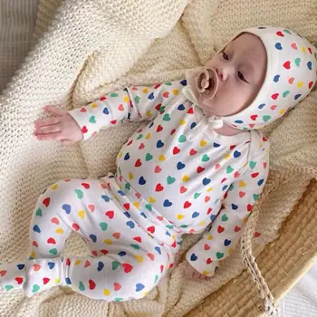 Novorozené Dítě Chlapci Dlouhý Rukáv Kombinézu Baby Dívky Srdce Organické Bavlněné Dětské Oblečení Oblečení Korejská Holčička Šaty Set Pyžama