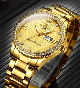 Nové Luxusní pánské quartz hodinky ocelové kalendář 30 metrů Rolexable vodotěsné muži quartz watch gold clock relogio masculino