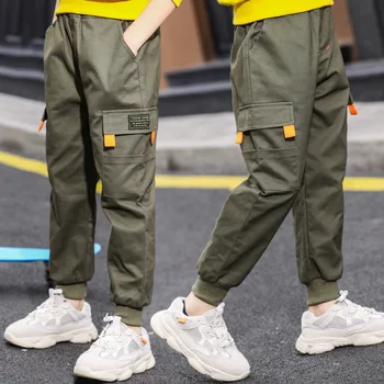 Nový 2020 Chlapci Kalhoty Jaro Podzim Bavlna Děti Cargo Kalhoty jednobarevné Teen Oblečení, Chlapci Příležitostné Velký Kluk Kalhoty s Kapsami
