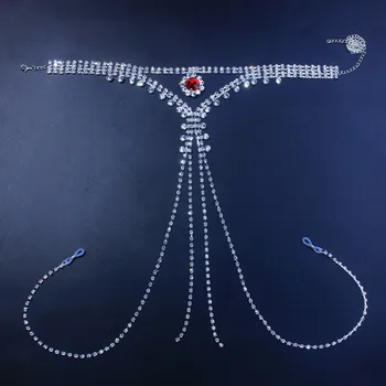 Nový Design Šatonové Non Piercing Bradavky Tělo Řetězce Podprsenku a Tanga Sada pro Ženy Luxusní Crystal Břišní Pás Řetězce Tělo Šperky