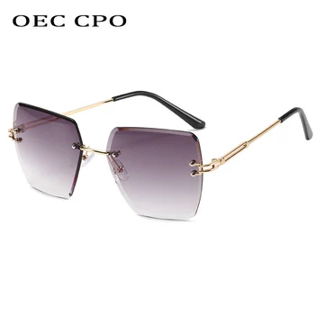 OEC CPO Nové sluneční Brýle bez Obrouček Ženy Muži Náměstí Velký Rám Sluneční Brýle, Ženy Barevné Módní Šedá Hnědá Gradient Lens Brýle