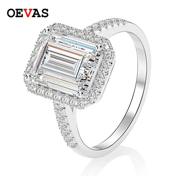 OEVAS Šumivé 6 karátů s vysokým obsahem uhlíku Diamantové snubní prsteny pro ženy 925 Mincovní stříbro Zásnubní večírek šperky Bague femme