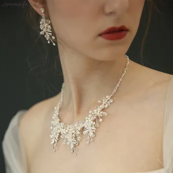 Okouzlující Perly Svatební Šperky Set Stříbrná Barva Svatební Doplňky, Ručně Vyráběné Ženy Ples Náhrdelník Náušnice Set