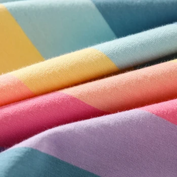 OUMEA Ženy Rainbow Pruhované Trička Krátký Rukáv Ležérní Volné Pláže Barevné Stripe Tričko korejské Sladké Oříznuté Tees Bavlna
