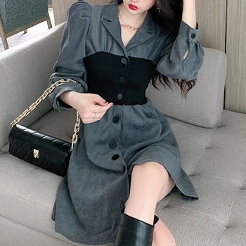 Party Elegantní Šaty Ženy Dlouhý Rukáv Patchwork Neformální Mini Košile Šaty Ženské Podzim 2020 Office Blazer Šaty Korean Oblečení