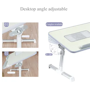 Přenosný Stůl na Postel Nastavitelná Počítač Zásobníku, Skládací Postel, Stůl pro Laptop Notebook Přenosný LaptopTable s chladicí ventilátor
