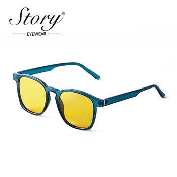 PŘÍBĚH Retro Módní Jasné Náměstí sluneční Brýle Muži Ženy Značky Design Vintage Transparentní Rám Sluneční Brýle Žluté Odstíny S3006F