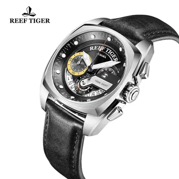 Reef Tiger/RT Nové Módní Pánské Hodinky Čtvercové Sportovní Hodinky Oceli, Kožený Řemínek Vojenské Náramkové hodinky Relogio Masculino RGA3363
