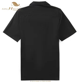 SISHION L-3XL Plus Velikosti Pánské Košile ST126 Letní Krátký Rukáv Výšivka Černá Červená Rockabilly Bowling Bavlna Casual Košile pro Muže