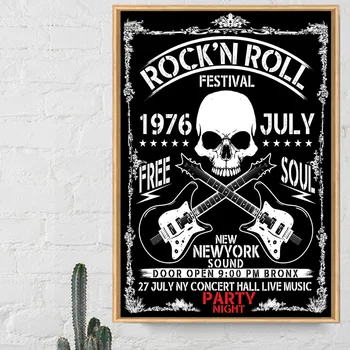 Skull Rock N Roll Party Vintage Plakát A Otisky Wall Art Malířské Plátno Nástěnné Obrázky Pro Kabaret Ktv Karaoke Bar Dekor