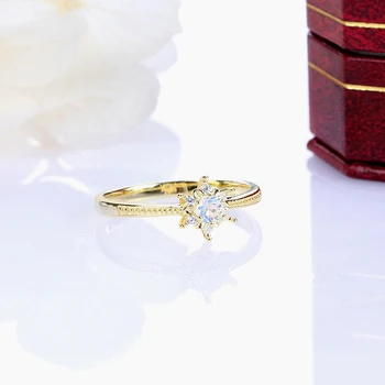 Solidní sv925 CZ Bling Vločka Prsteny Jemné Luxusní Šperky Princezna Gold Zásnubní Prsten Krásná Dívka Přírodní měsíční Kámen Prsteny