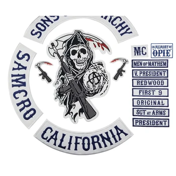 Sons of Anarchy Patch SOA Motocykl Biker Patch Vyšívaný Odznak na oblečení Bundu Zpět Velké Velikosti Punk a Rock Znak Žehlička Na