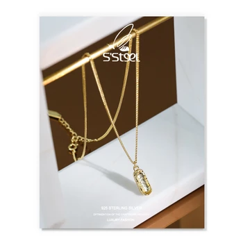 S'STEEL Geometrickými Přívěsky Náhrdelník Pro Ženy 925 Sterling Silver korejské Řetěz Zlatý Minimalistické Náhrdelníky Límec Jemné Šperky